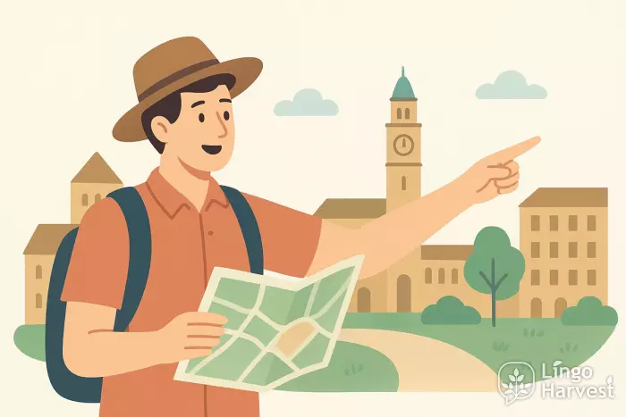 Flat vector illustration of traveler exploring city with map