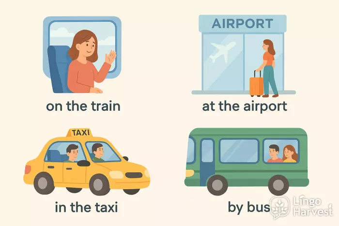 transport prepositions train airport taxi bus