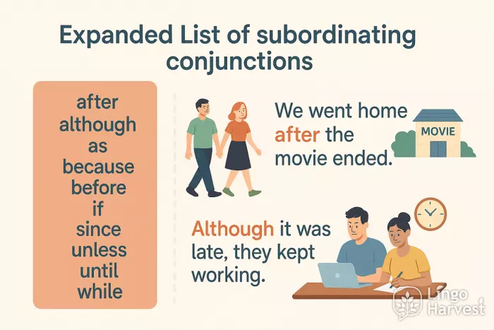 subordinating conjunctions list after although