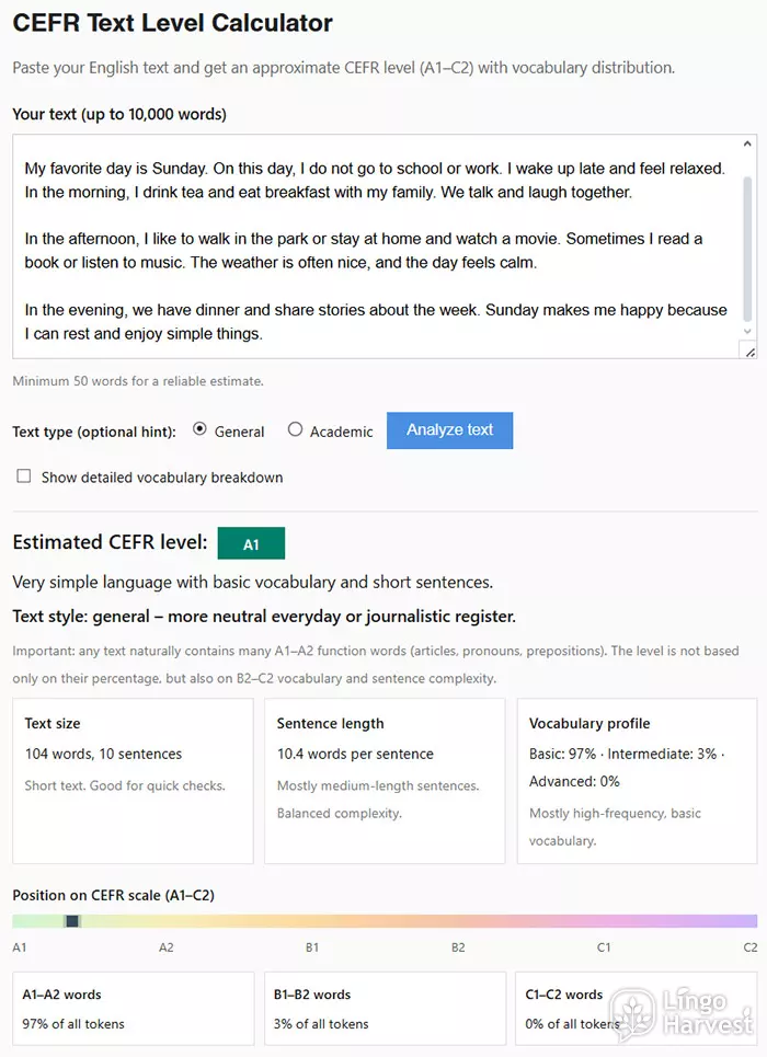 CEFR Text Level Calculator