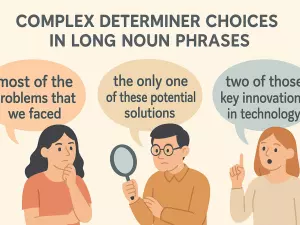 Complex Determiner Choices in Long Noun Phrases