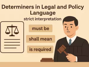 Determiners in Legal and Policy Language: strict interpretation
