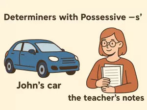 Determiners with Possessive ’s: John’s car, the teacher’s notes