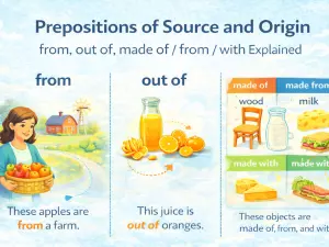 Prepositions of Source and Origin: from, out of, made of / from / with