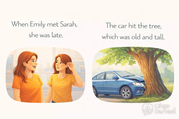 ambiguous pronouns she which reference examples