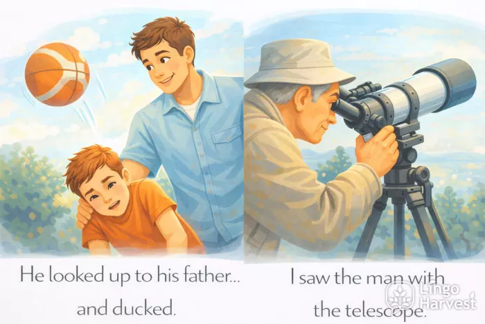 ambiguous sentences father ducking and man with telescope