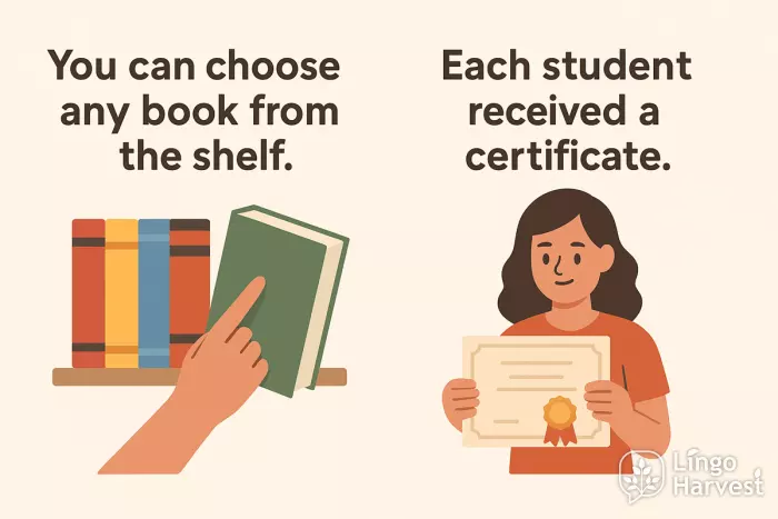 any each determiners choose book student certificate