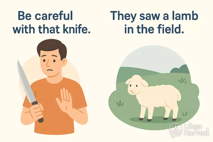 be careful knife lamb in field