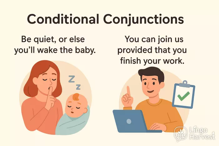 conditional conjunctions quiet baby provided finish work