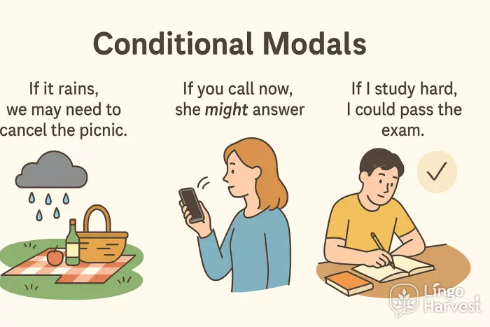 conditional modals rain picnic call answer study exam
