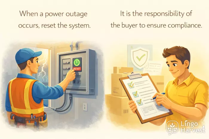 conditional sentences power outage reset system buyer responsibility compliance
