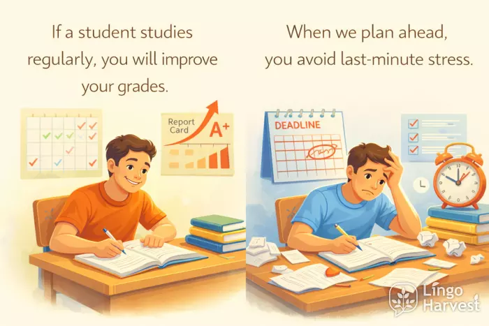 conditional sentences studying regularly better grades planning ahead stress