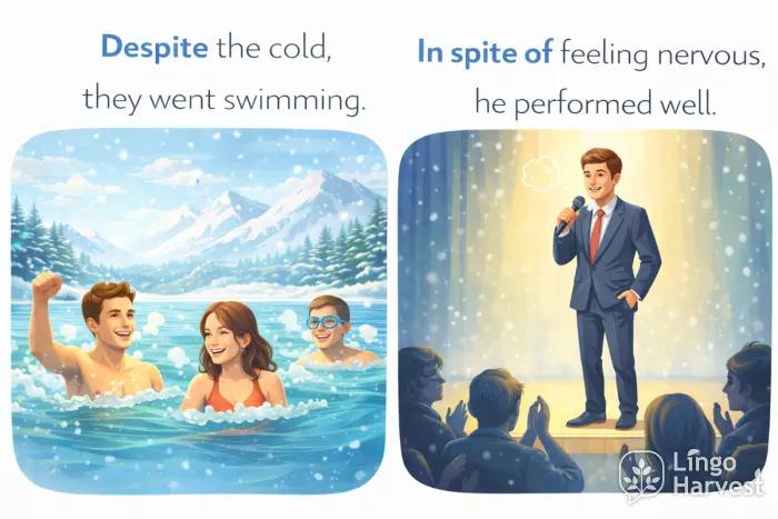 despite in spite of contrast examples usage