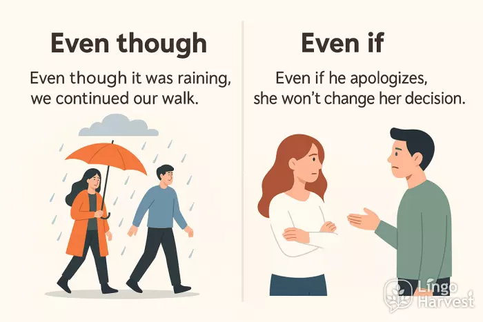 even though raining walk even if apologizes decision
