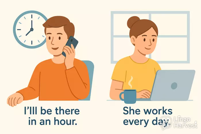 future time expression daily routine work