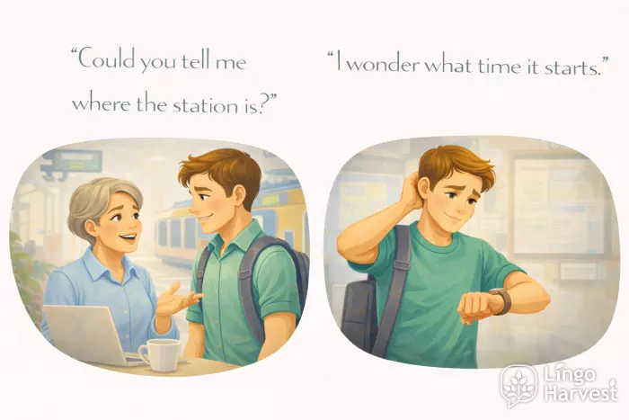indirect questions examples where the station is what time it starts