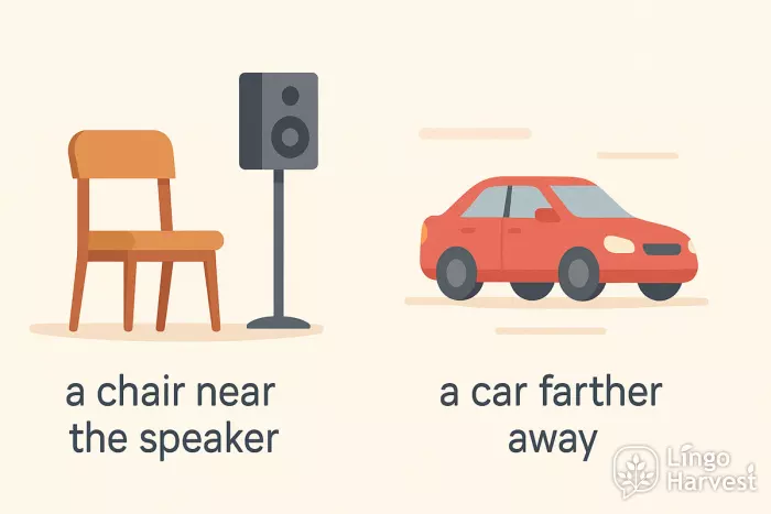 near and far distance a chair and a car