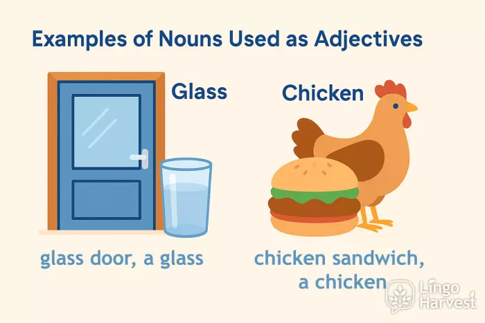 nouns used as adjectives glass chicken examples