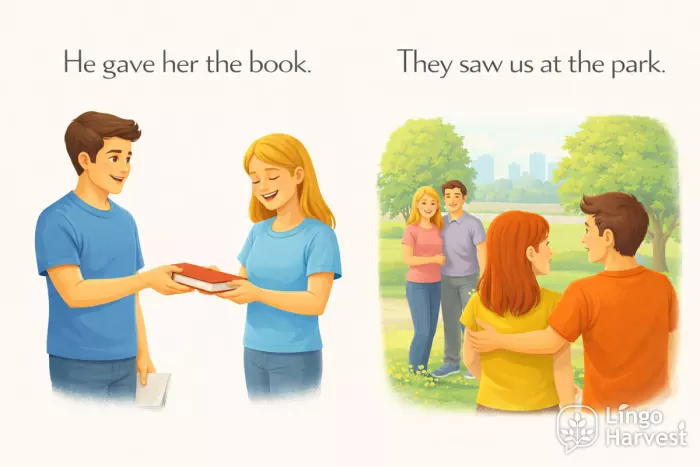 object pronouns gave her book saw us park scene