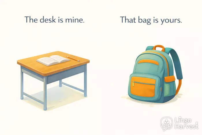 possessive pronouns mine yours desk bag