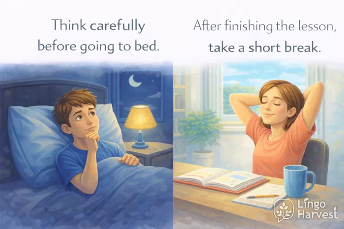 prepositions with infinitives before going to bed after finishing lesson break