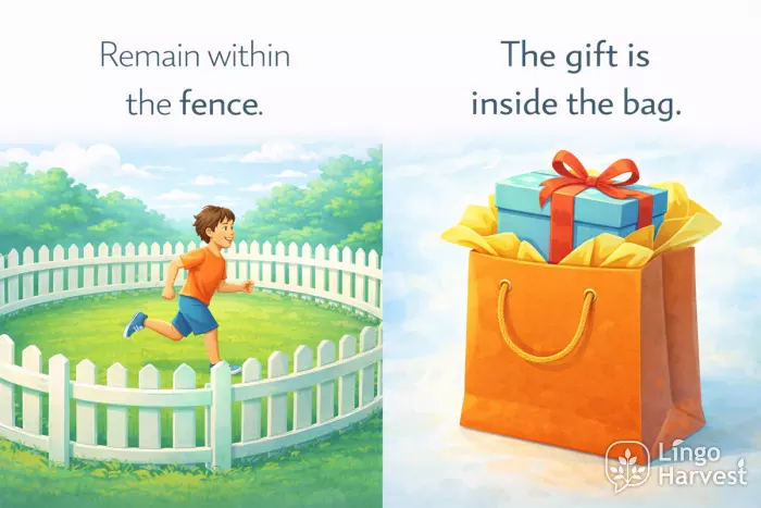 prepositions within fence boy inside gift bag