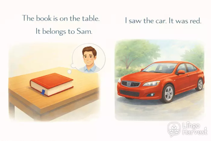 pronoun reference book on table car was red