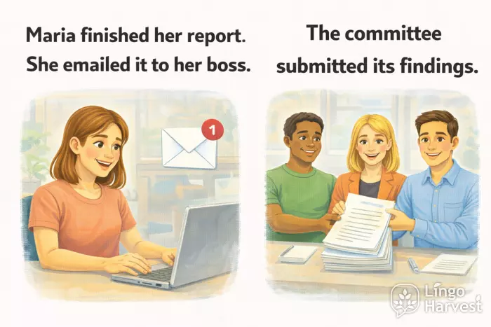 pronouns Maria finished report emailed boss committee submitted findings
