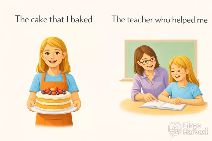 relative clauses cake baked teacher helped student