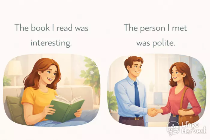 relative clauses examples book I read person I met