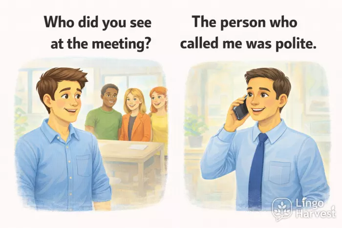 relative clauses who meeting person who called polite