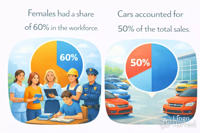 share of workforce and accounted for sales example