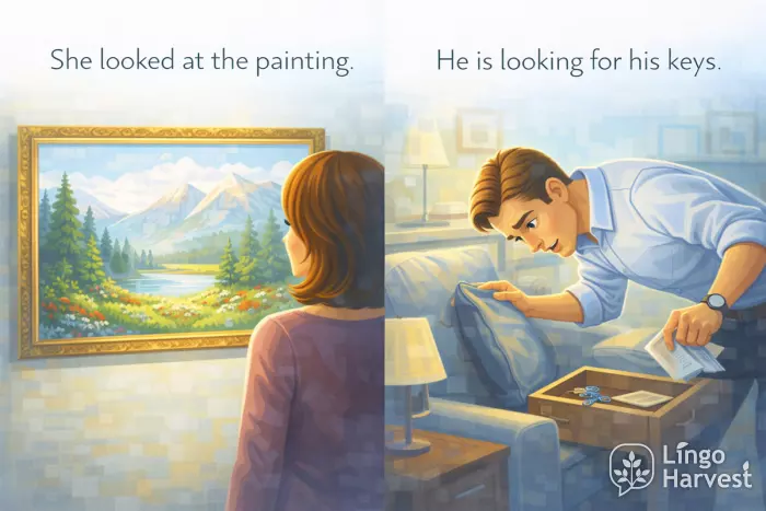 she looked at painting he is looking for keys