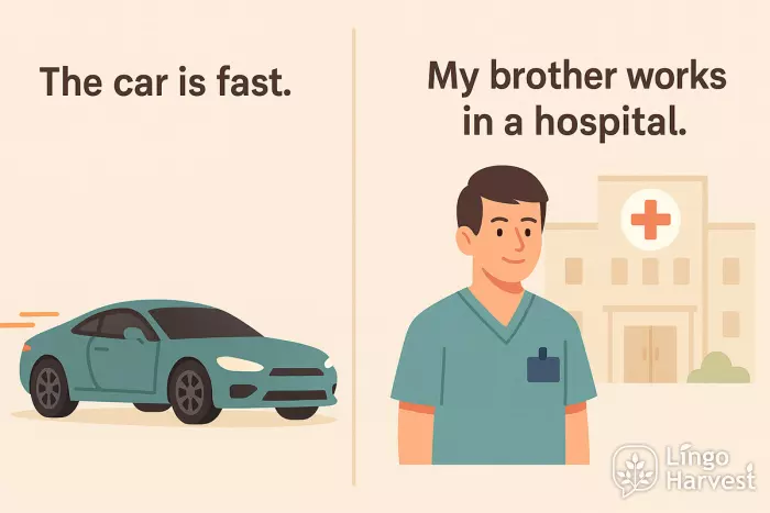 simple sentences car fast brother hospital