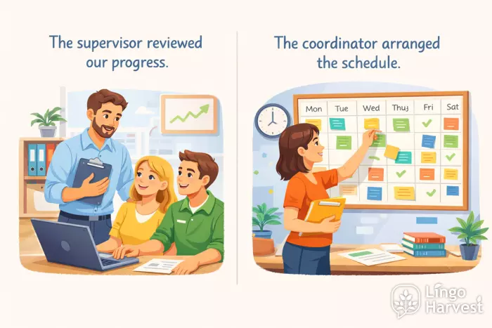 supervisor reviewing progress vs coordinator scheduling
