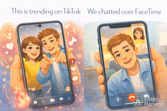 TikTok trending video and FaceTime chat conversation