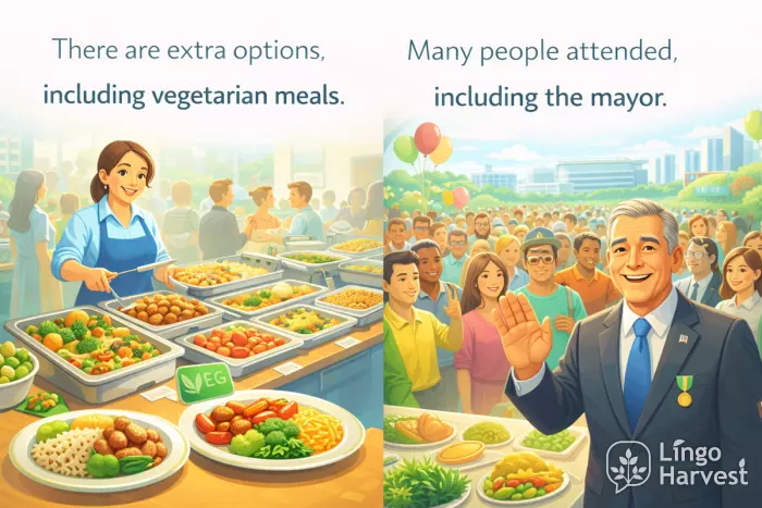 vegetarian meal options and mayor at public event