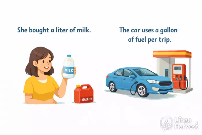 volume nouns liter milk gallon fuel