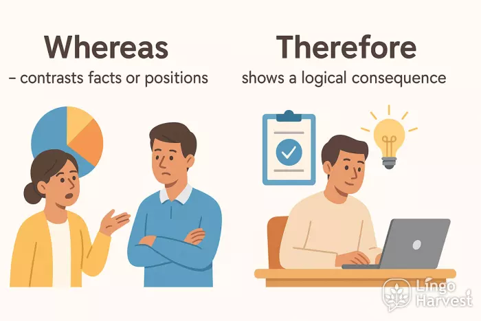 whereas contrast therefore consequence