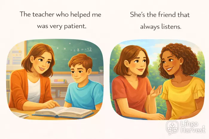 who vs that relative clauses teacher friend examples
