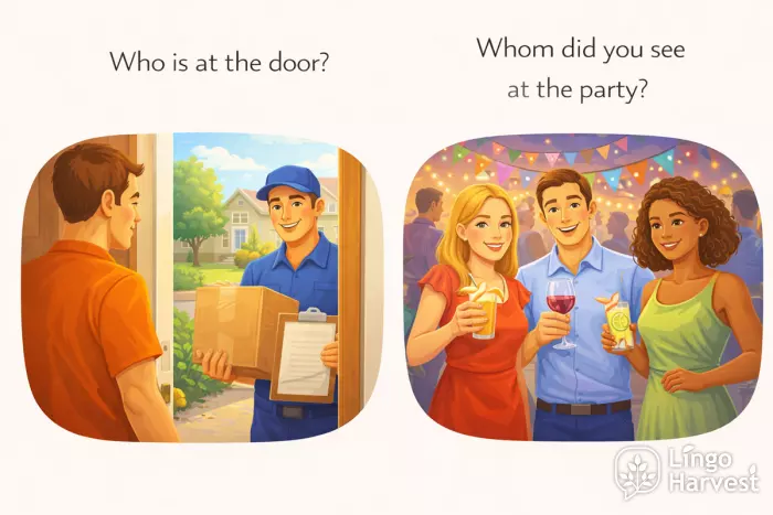 who vs whom questions door visitor party guests
