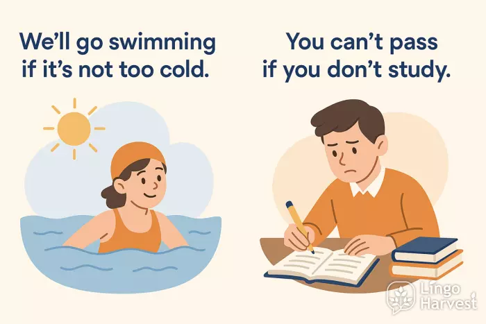 conditional sentences swimming cold study pass