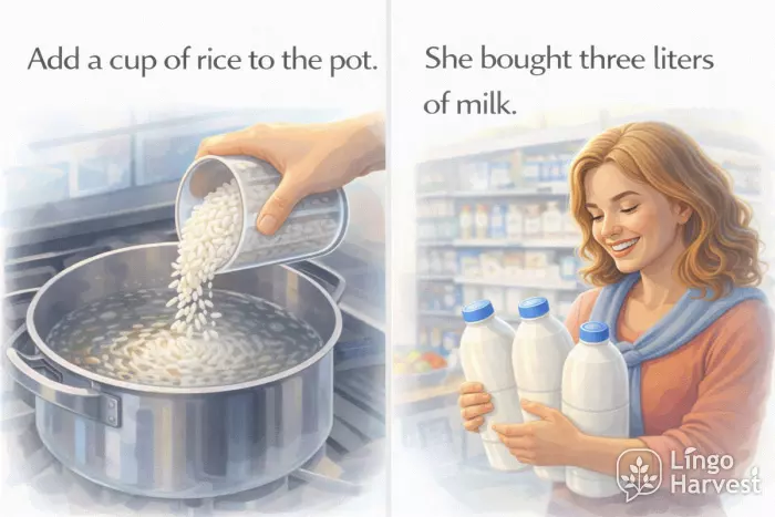 add cup of rice buy liters of milk