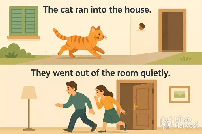 cat ran into house went out of room
