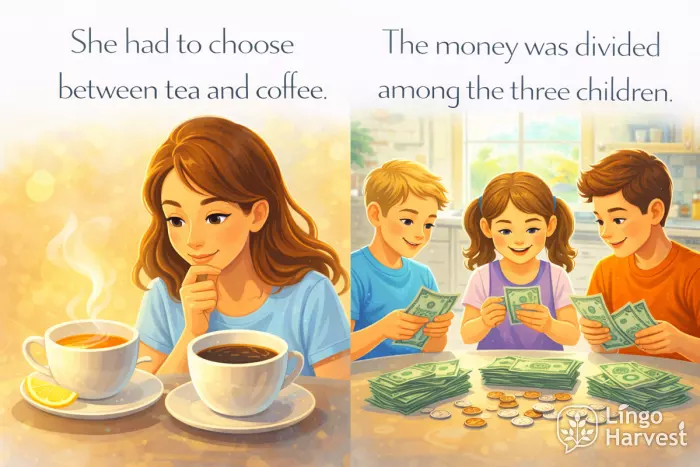 choosing tea or coffee and dividing money among children