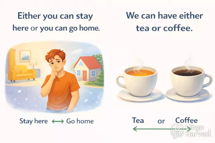 either or sentence examples stay home tea coffee choice