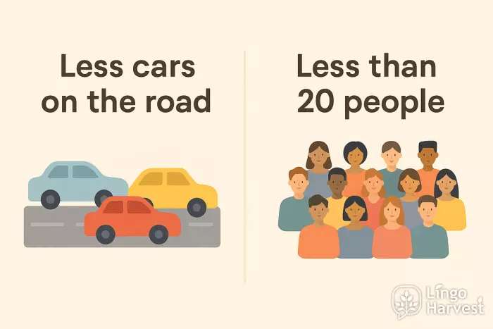 less vs less than quantity examples