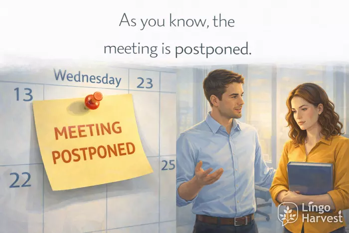 like vs as usage doing task and knowing meeting postponed