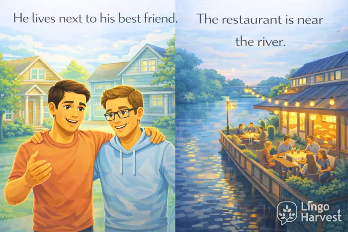 living next to friend and restaurant near river