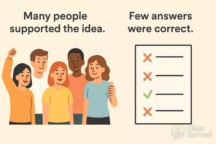 many vs few quantifier contrast examples